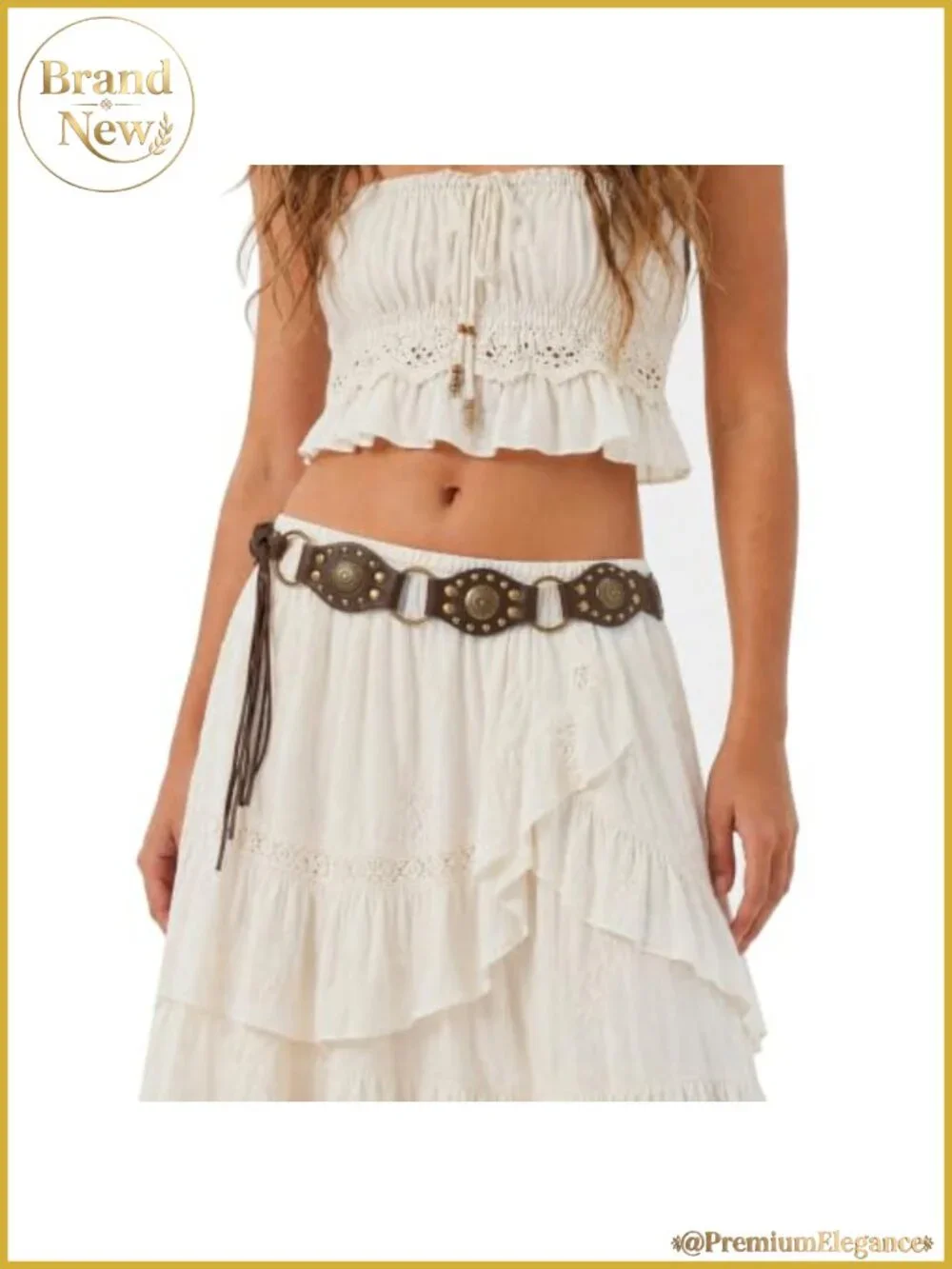 Faux Leather Boho Western Tie Waist Belt with Concho Tassels Adjustable